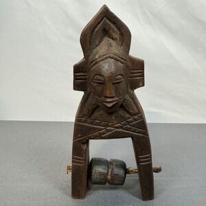 West African Tribal Heddle Pulley Unique Hand Carved Wooden Figurine History